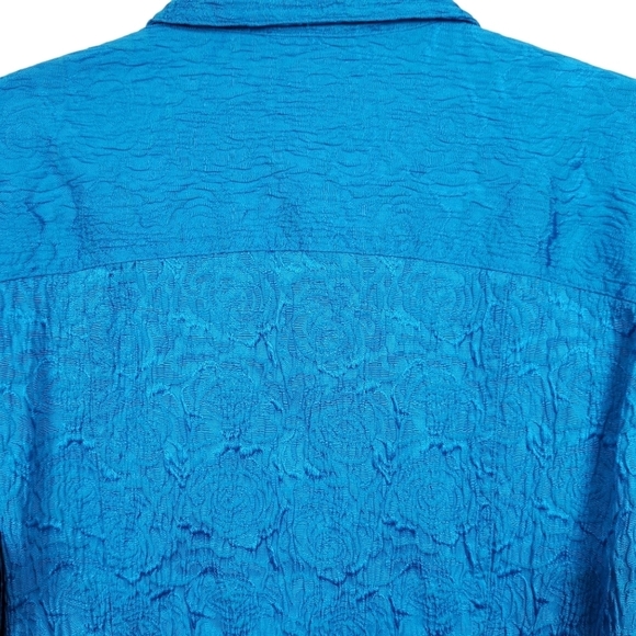 Chico's Blue Floral Crinkled Look Button Up Shirt Jacket Size Large Chico Size 2 - Picture 5 of 7